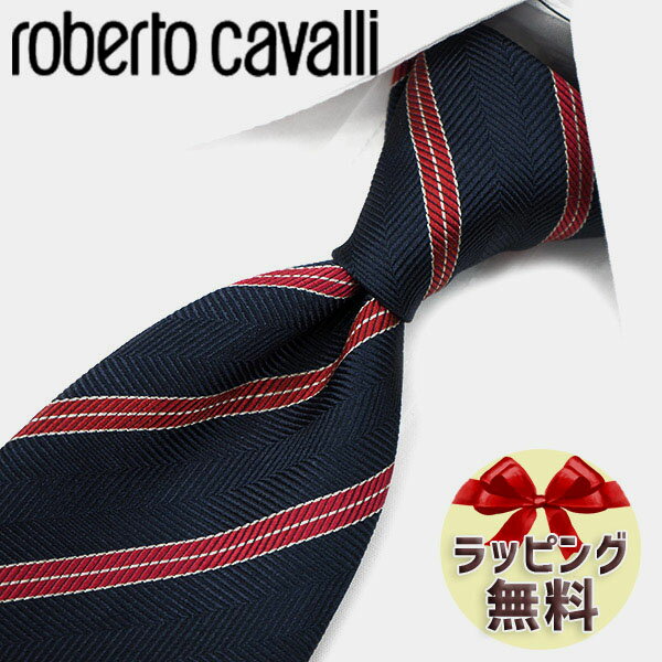 ネクタイ ブランド 2本目500円引 ロベルト・カヴァリ　ネクタイ RC30　ネイビー/レッド　7.5cm幅　【ROBERTO CAVALLI　ロベルトカヴァリ　ネクタイ】【ギフト・バースデー・成人祝い・入社祝い】【プレゼント・バレンタイン・クリスマス・父の日】