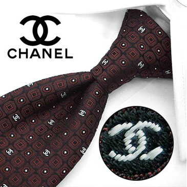 シャネル　ネクタイ(8.5cm幅) CN8　【CHANEL・シャネルネクタイ】ボルドー/ホワイト【送料無料】