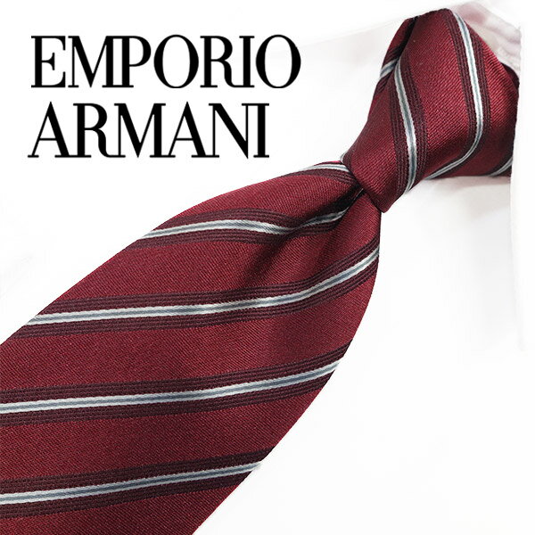 エンポリオ アルマーニ ネクタイクリアランスセール品 13900円→10800円EMPORIO ARMANI　ボルドー／シルバーホワイト　8.5cm幅　【エンポリオアルマーニ 】【ビジネス フォーマル ストライプ ドット 小紋】　EA183【送料無料】