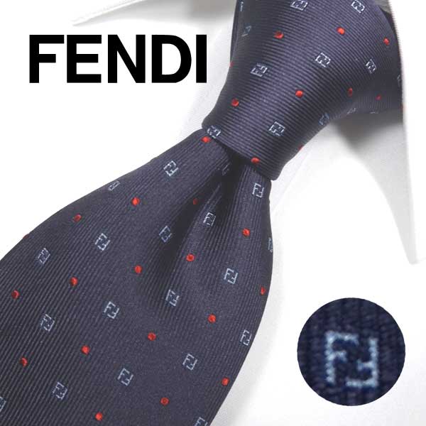 フェンディ　ネクタイ(8cm)　FFA61　【FENDI・フェンディネクタイ】【ネクタイ ブランド・ブランドネクタイ】　ネイビー／レッド【送料無料】