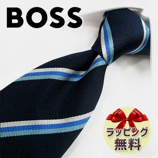 楽天RED　ROSEネクタイ ブランド 2本目500円引 ヒューゴボス ネクタイ 7.5cm幅 HB74 ネイビー/ライトブルー 【HUGO BOSS・ボス・ブランドギフト・バースデー】 【20代・30代・40代・50代・おしゃれ・春夏・父の日】