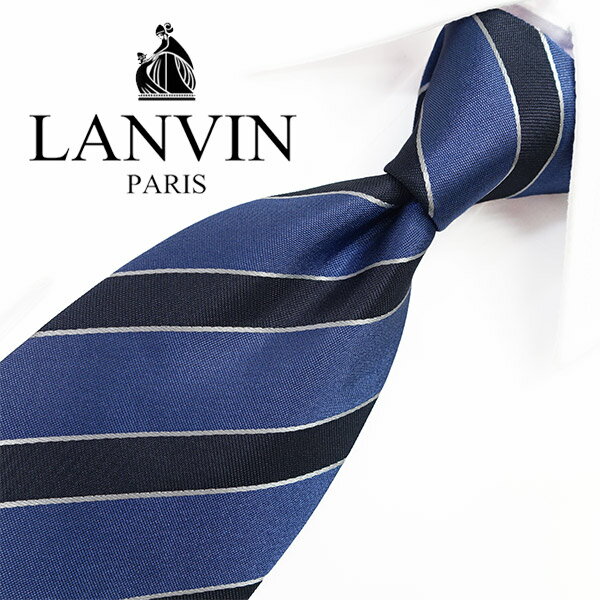 ランバン　ネクタイ(8cm幅)　LA35　ブラック/ブルー　8cm幅 【LANVIN・ランバンネクタイ・ネクタイ ブランド】【プレゼント・おしゃれ・シルク】【送料無料】