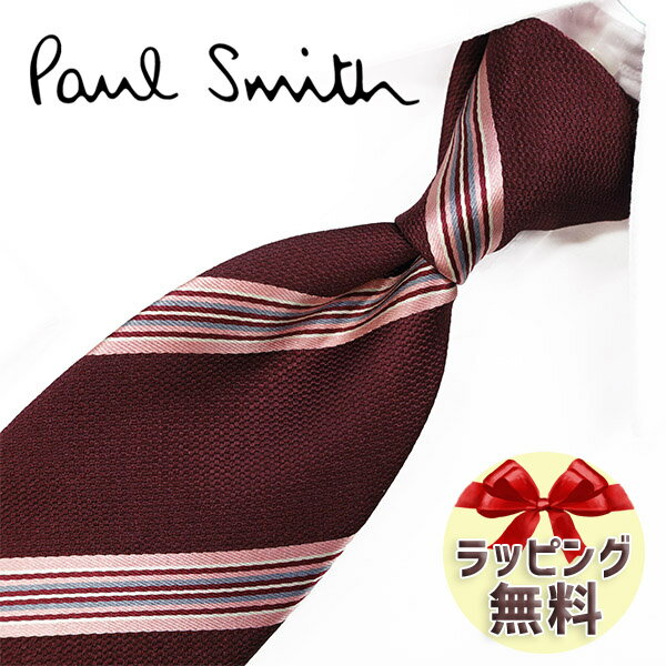 ポールスミス ネクタイ ネクタイ ブランド ポールスミス ネクタイ Paul Smith (品番：PS34) ストライプ ワインレッド/マルチカラー 8cm幅 【ポールスミスネクタイ・ブランドネクタイ・ブランドギフト・プレゼント・バースデー】【20代・30代・40代・おしゃれ・春夏・父の日】