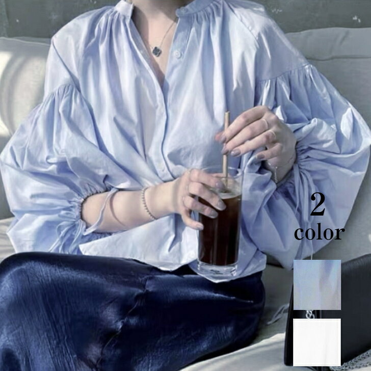 ボリュームスリーブノーカラーブラウ...