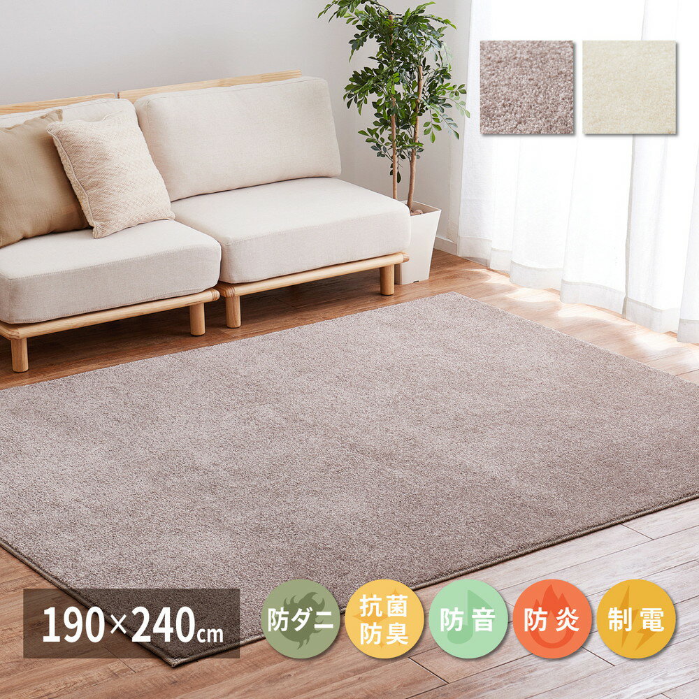 日本製 ラグ マット シャギーラグ 約190×240cm 3畳 3帖 おしゃれ シンプル 北欧 モダン 高機能 ホットカーペットカバー 防ダニ 抗菌 防臭 防音 防炎 制電 耐久性 ベージュ グレー ナイロンラグ