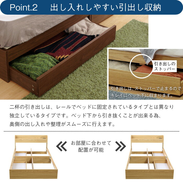 ベッド ベッドフレーム クイーンサイズ クィーン 全て揃った シンプルデザイン 棚 コンセント 引出し収納 オールインワン 床下収納 大容量 スペース 子ども部屋 1人暮らし ワンルーム シンプル おしゃれ ホワイト ブラック ウォールナット ベージュ ブラウン グレー 3
