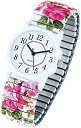 花の彩り八角時計 バラ柄 クオーツ式 ホワイト レディス 腕時計