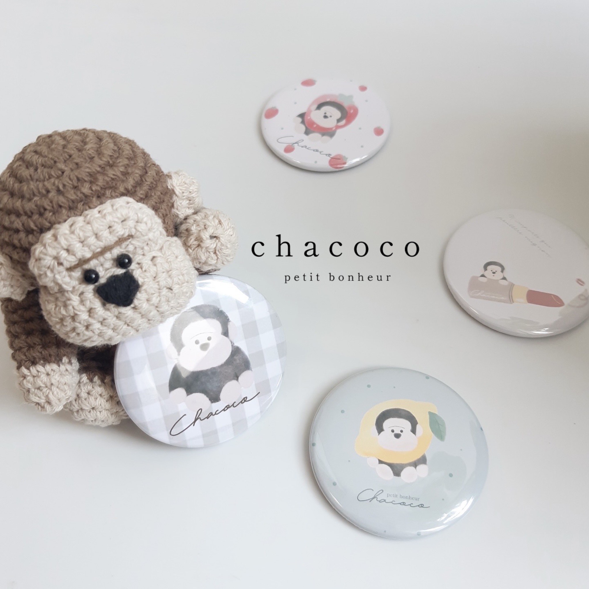 【Chacoco】 缶ミラー 鏡 持ち歩き ゴリラ アニマル 可愛い かわいい レモン チェック いちご リップ 化粧直し 手鏡 コンパクト ミニ プレゼント ギフト プチプラ 女の子 大人 子供