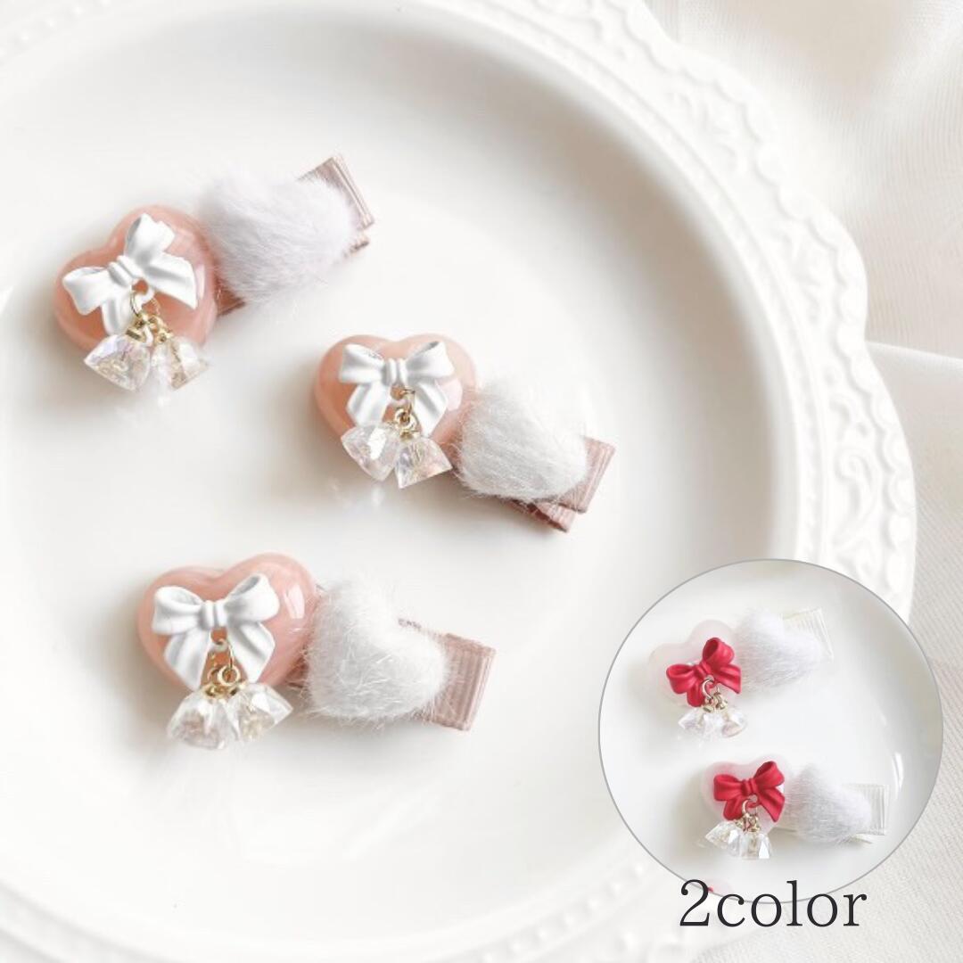 クーポン有り【RuRu】ゆらゆらリボンのヘアクリップ 2点セット リボン ハート 滑り止め付き キッズ ベビー 赤ちゃん 子供用 ヘアアクセサリー ヘアアレンジ かわいい 可愛い お洒落 オシャレ 薄毛 ピンク 春 夏 秋 冬