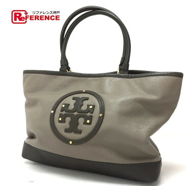 Tory Burch トリーバーチ トートバッグ ロゴステッチ ショルダーバッグ レザー/ ブラウン レディース【中古】