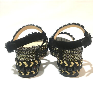 Christian Louboutin クリスチャンルブタン レディース 靴 カタクロウ ヒール ストラップ サンダル スエード×パテントレザー/プラスチック 黒 レディース 未使用【中古】