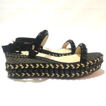 Christian Louboutin クリスチャンルブタン レディース 靴 カタクロウ ヒール ストラップ サンダル スエード×パテントレザー/プラスチック 黒 レディース 未使用【中古】