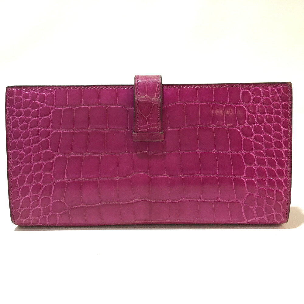 HERMES エルメス 二つ折り長財布 アリゲーター クロコ ベアンスフレ 長財布（小銭入れあり） クロコダイル ローズシェヘラザード レディース【中古】