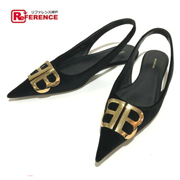 BALENCIAGA バレンシアガ ポインテッドトゥシューズ FW2018 BB アパレル サンダル ベロア 黒 レディース【中古】