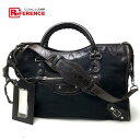 BALENCIAGA バレンシアガ 115748 ”ザ シティ” エディターズバッグ カバン ハンドバッグ ショルダーバッグ シープスキン /リネン レディース ブラック 【中古】