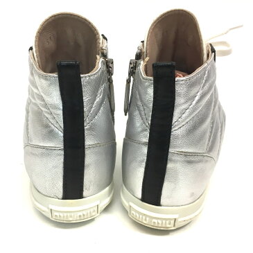 MIUMIU ミュウミュウ 5T9039 キルティング ハイカット ポインテッド トゥ スニーカー ナッパレザー ホワイト レディース 未使用【中古】