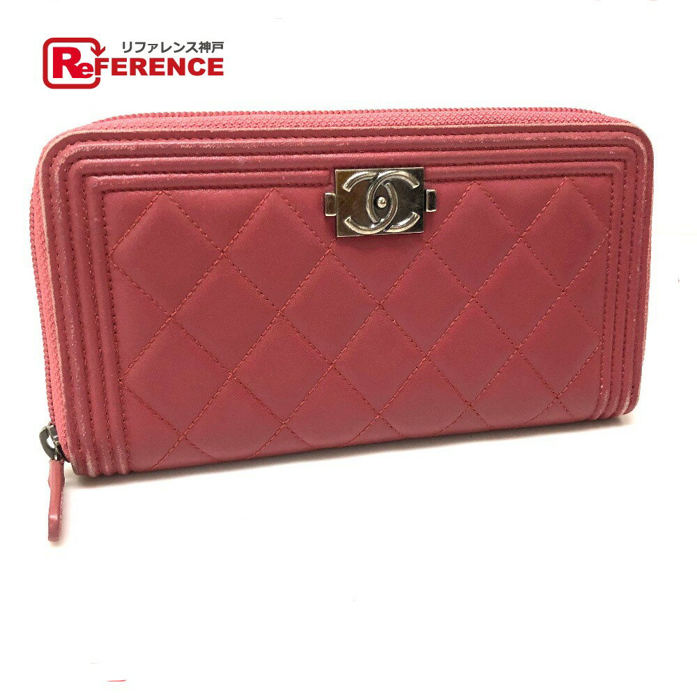 CHANEL シャネル A68733 ラウンドファスナー長財布 ボーイシャネル 長財布（小銭入れあり） ラムスキン ローズ レディース【中古】