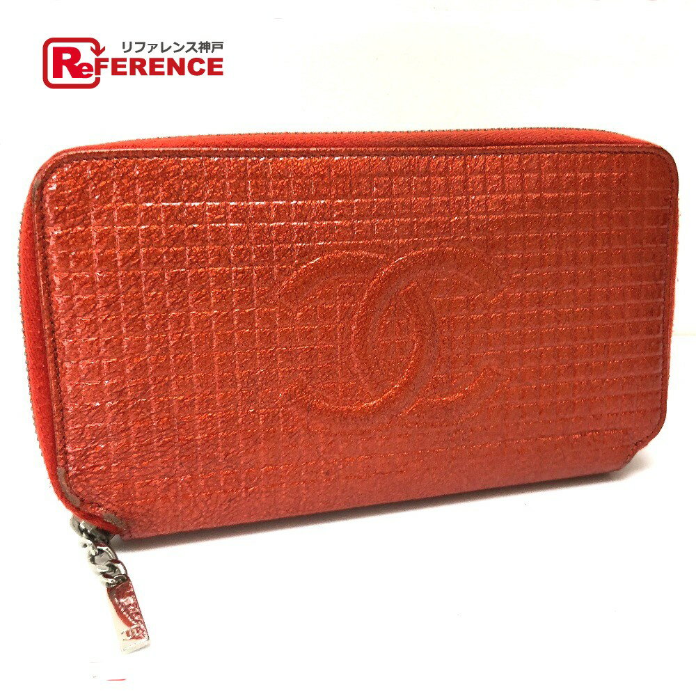 CHANEL シャネル A37188 マイクロチョコバー ラウンドファスナー長財布 長財布 パテントレザー レディース ルージュ(レッド) 【中古】