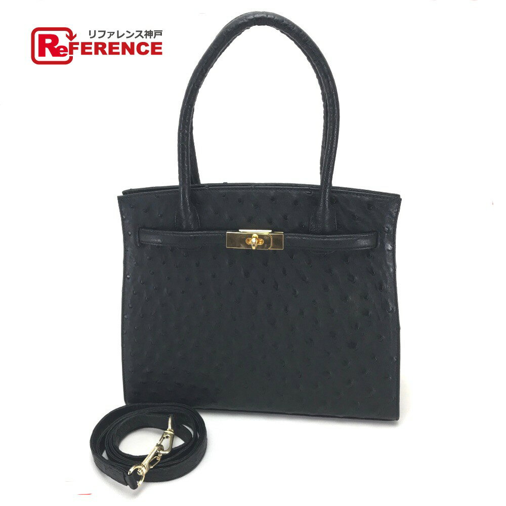 no brand ノーブランド 肩掛け 斜め掛け トートバッグ カバン ハンドバッグ ショルダーバッグ ハンドバッグ オーストリッチ レディース ブラック 【中古】