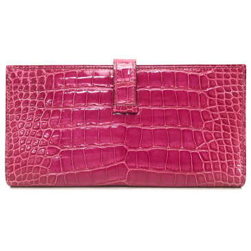 HERMES エルメス ベアンスフレ ダイヤモンド付き マチ付き2つ折り長財布 長財布(小銭入れあり) K18WG / ダイヤモンド / シャイニーアリゲーター レディース フューシャピンク 【中古】