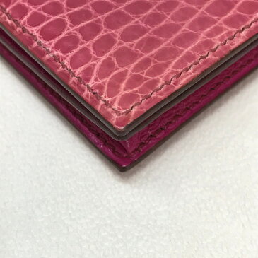 HERMES エルメス ベアンスフレ ダイヤモンド付き マチ付き2つ折り長財布 長財布(小銭入れあり) K18WG / ダイヤモンド / シャイニーアリゲーター レディース フューシャピンク 【中古】