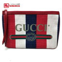 GUCCI グッチ 524788 メンズ　レディース バイアデラ シルヴィ ストライプ ロゴ クラッチバッグ キャンバス/レザー ユニセックス レッド レッド 【中古】