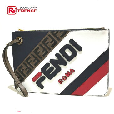 FENDI フェンディ 8BS021 ストラップ付き コラボ ロゴ 19SS フェンディー×フィラ クラッチバッグ ネイビー×マルチカラー メンズ 未使用【中古】