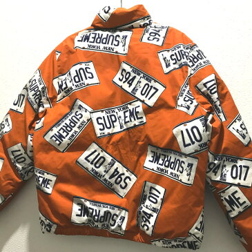 Supreme シュプリーム 17Aw License Plate Puffy Jacket ライセンス プレート パフィー ジャケット タグ有 ダウンジャケット コットン / ポリエステル オレンジ系 メンズ【中古】