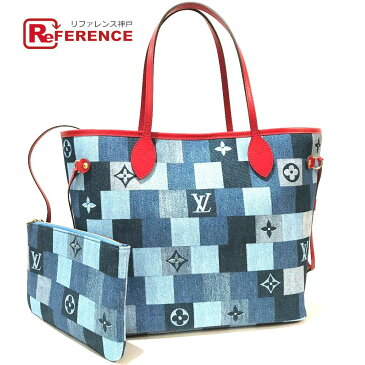 LOUIS VUITTON ルイヴィトン M44981 肩掛けショルダーバッグ ネヴァーフルMM スクエア パッチワーク トートバッグ モノグラムデニム ブルー レディース 新作【新品】