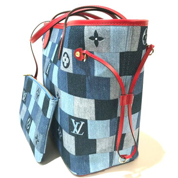 LOUIS VUITTON ルイヴィトン M44981 肩掛けショルダーバッグ ネヴァーフルMM スクエア パッチワーク トートバッグ モノグラムデニム ブルー レディース 新作【新品】
