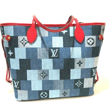 LOUIS VUITTON ルイヴィトン M44981 肩掛けショルダーバッグ ネヴァーフルMM スクエア パッチワーク トートバッグ モノグラムデニム ブルー レディース 新作【新品】