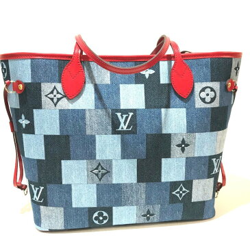 LOUIS VUITTON ルイヴィトン M44981 モノグラム デニム スクエア パッチワーク ネヴァーフルMM 肩掛けショルダーバッグ トートバッグ モノグラムデニム レディース ブルー ブルー 【新品】