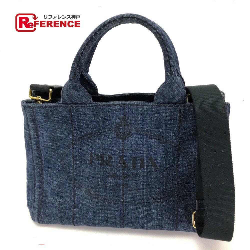 PRADA プラダ B2439G デニム カナパ TPM ハンドバッグ トートバッグ 2wayバッグ コットン AVIO ブルー レディース【中古】