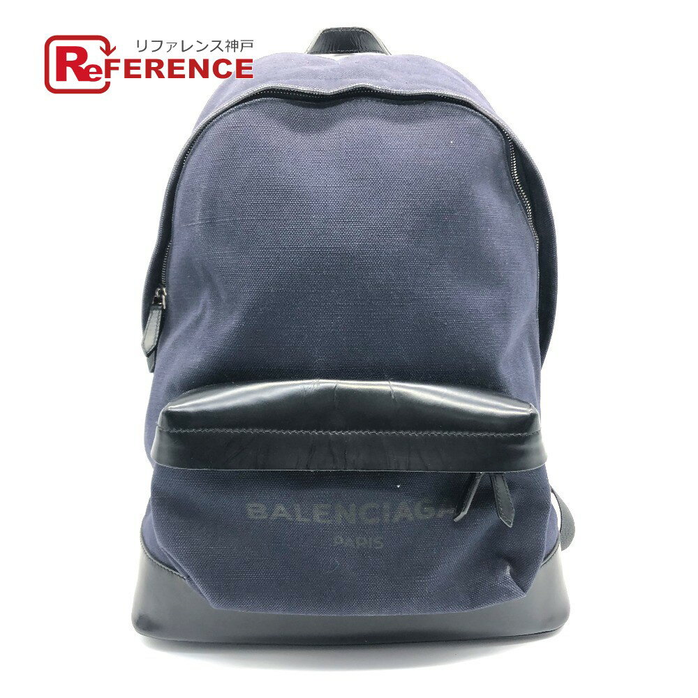 BALENCIAGA バレンシアガ 392007 ロゴ リュックサック キャンバス/レザー メンズ ネイビー 【中古】