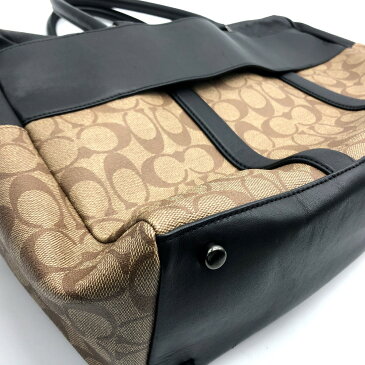 COACH コーチ F78724 シグネチャー 2WAY ショルダーバッグ ビジネスバッグ PVC×レザー ユニセックス ベージュ系×ブラック 【中古】