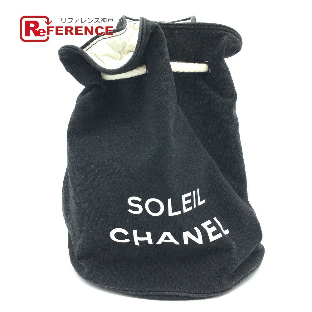 CHANEL シャネル ノベルティ SOLEIL (ソレイユ) 巾着 プールバッグ ショルダーバッグ キャンバス レディース ブラック×ホワイト 【中古】