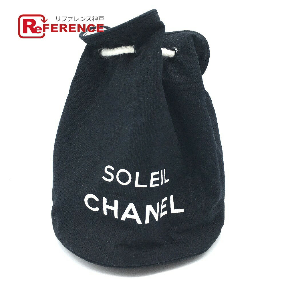 CHANEL シャネル ノベルティ SOLEIL (ソレイユ) 巾着 プールバッグ ショルダーバッグ キャンバス レディース ブラック×ホワイト 【中古】