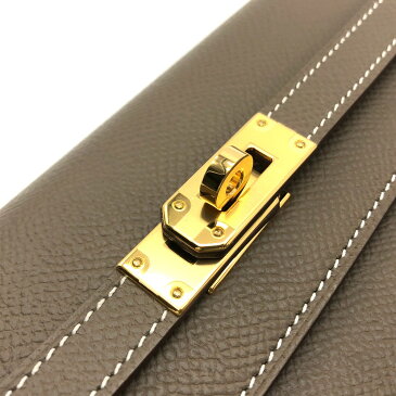 HERMES エルメス トゥーゴー ケリーウォレット ショルダーウォレット ショルダーバッグ エプソン レディース エトゥープ×ゴールド金具 【新品】