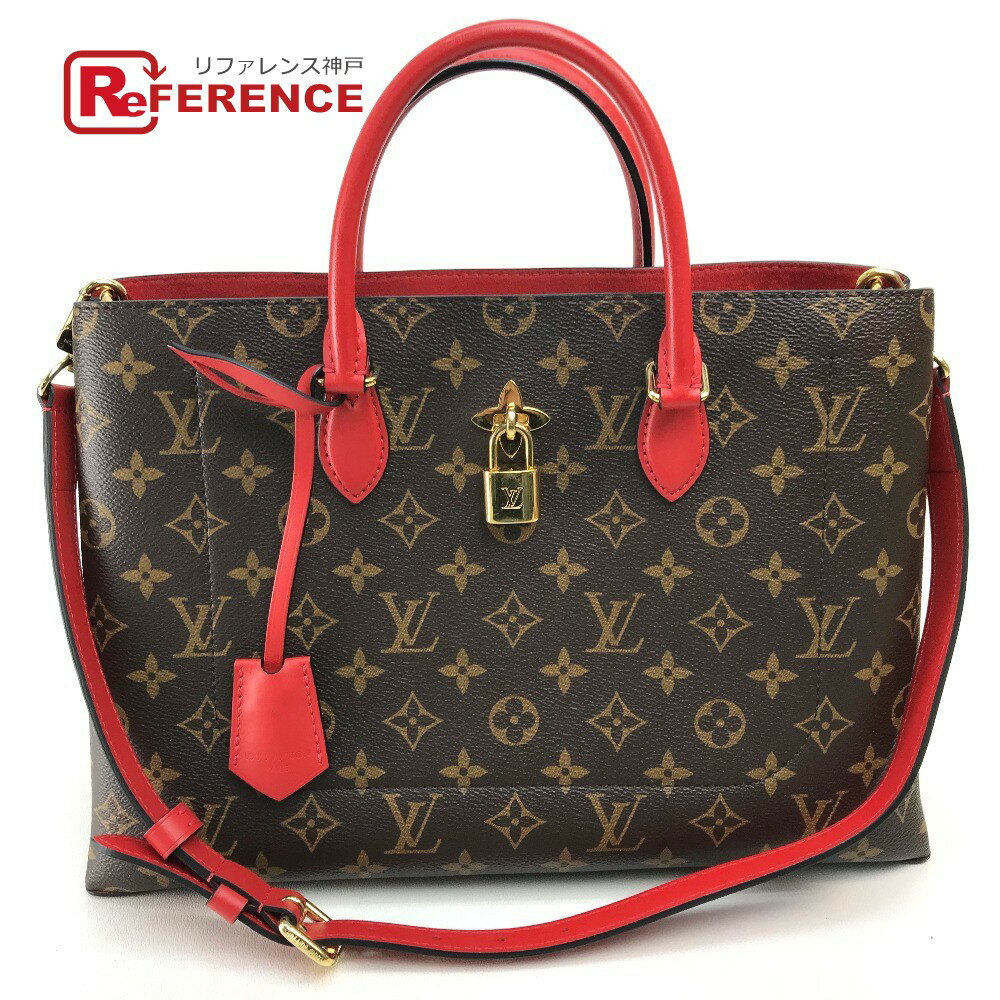 LOUIS VUITTON ルイヴィトン M43553 モノグラム フラワー・トート 2WAY ショルダーバッグ トートバッグ モノグラムキャンバス レディース コクリコ ブラウン×レッド 【中古】