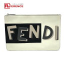 FENDI フェンディ 7N0078 ロゴ ファスナー セカンドバッグ クラッチバッグ レザー ユニセックス ホワイト系 【中古】
