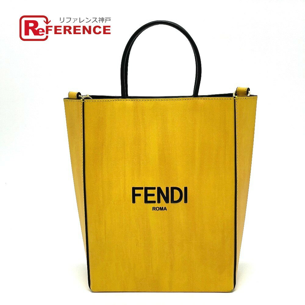 FENDI フェンディ 7VA512 ロゴ 2WAY スモール カバン ショッピングバッグ ショルダーバッグ レザー /カーフレザー レディース イエロー 【中古】