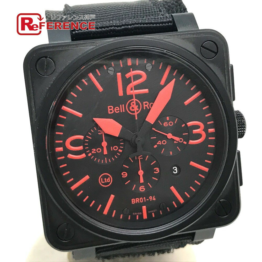 Bell＆Ross ベル＆ロス BR01-94-S デイト クロノグラフ 2008年限定500本 腕時計 SS/ナイロンベルト メンズ ブラック/レッドインデックス 【中古】