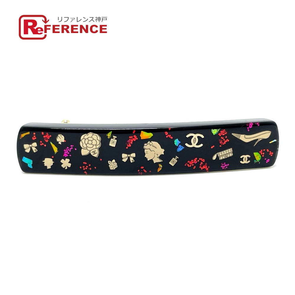 CHANEL シャネル ココマーク CC カメリア 06Aヒール マルチ 08A バレッタ プラスチック レディース ブラック×マルチカラー 【中古】