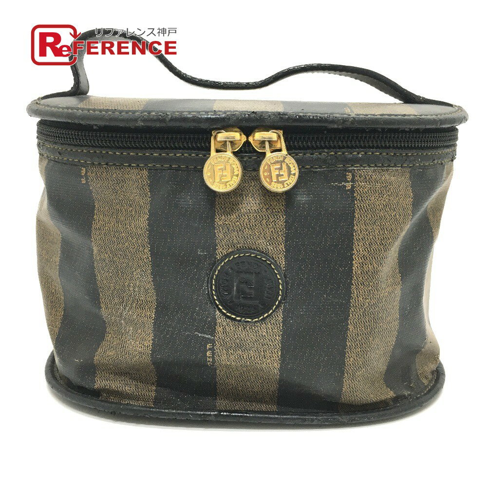 FENDI フェンディ FFロゴ ペカン オーバル型 バニティバッグ 小物入れ ハンドバッグ PVC/レザー レディース ブラウン×ブラック 【中古】