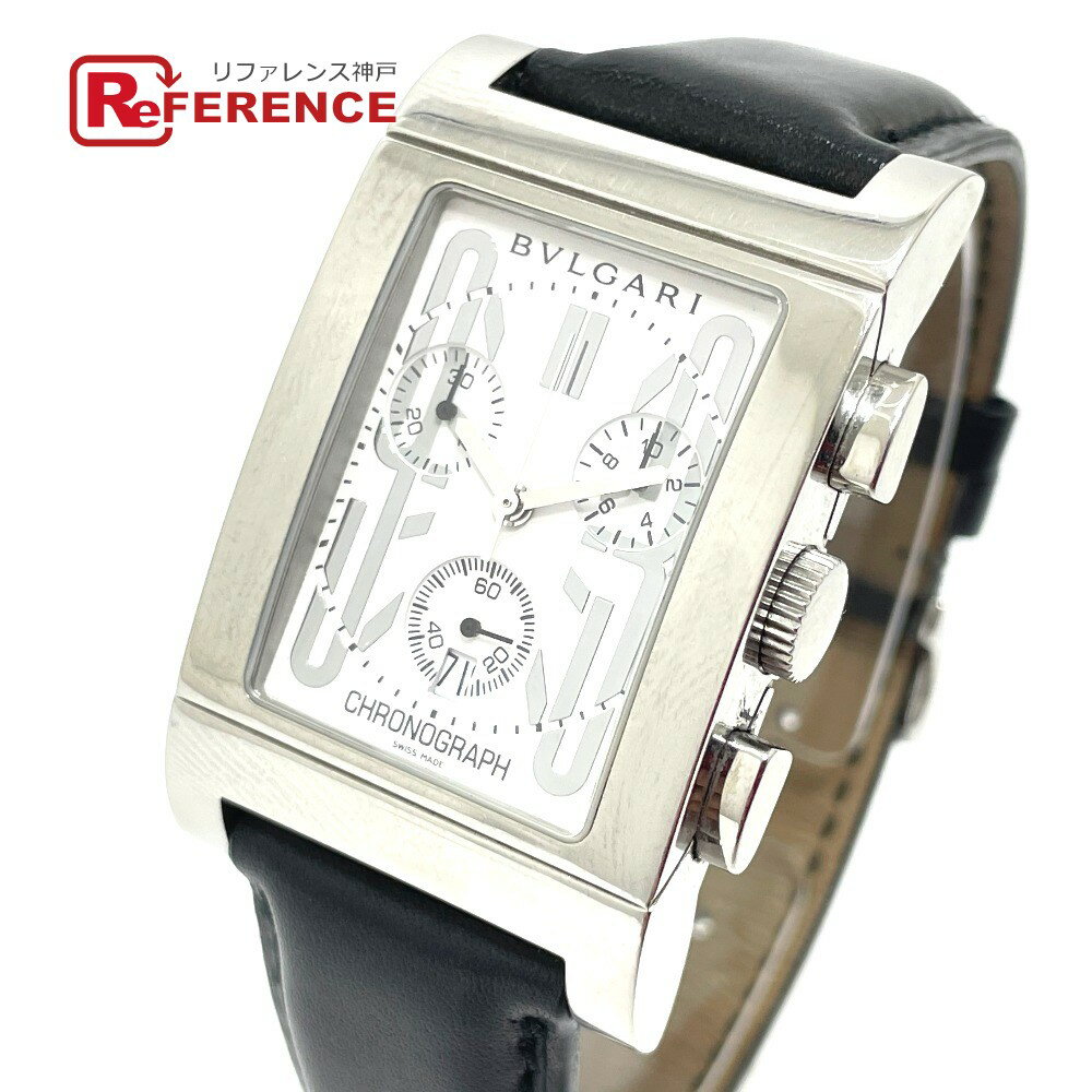 BVLGARI ブルガリ RTC49S レッタンゴロ デイト クロノグラフ クオーツ 腕時計 SS/ラバー メンズ ブラック×シルバー 【中古】