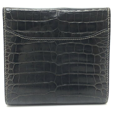 HERMES エルメス コンスタンス コンパクト ウォレット 短財布 2つ折り財布 クロコダイル メンズ ブラック 【中古】