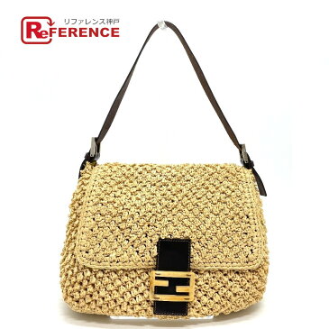 FENDI フェンディ FF金具 マンマバケット カゴバッグ 肩掛け ハンドバッグ ストロー /レザー レディース ナチュラル 【中古】