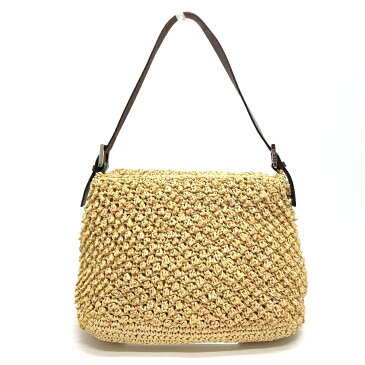 FENDI フェンディ FF金具 マンマバケット カゴバッグ 肩掛け ハンドバッグ ストロー /レザー レディース ナチュラル 【中古】