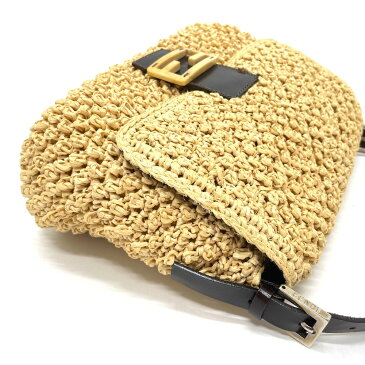 FENDI フェンディ FF金具 マンマバケット カゴバッグ 肩掛け ハンドバッグ ストロー /レザー レディース ナチュラル 【中古】
