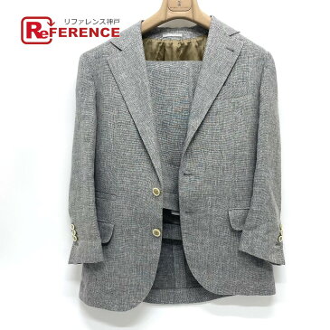 Brunello Cucinelli ブルネロクチネリ シングル 3ボタン 裾ダブル スーツ麻×ウール×シルク メンズ グレー 【中古】